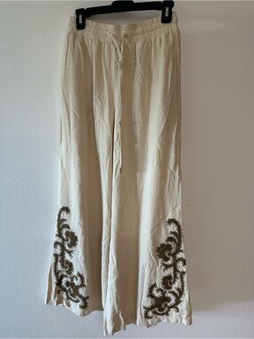 Galita Fashion Cream Embroidered Drawstring medium Wide Leg Pants